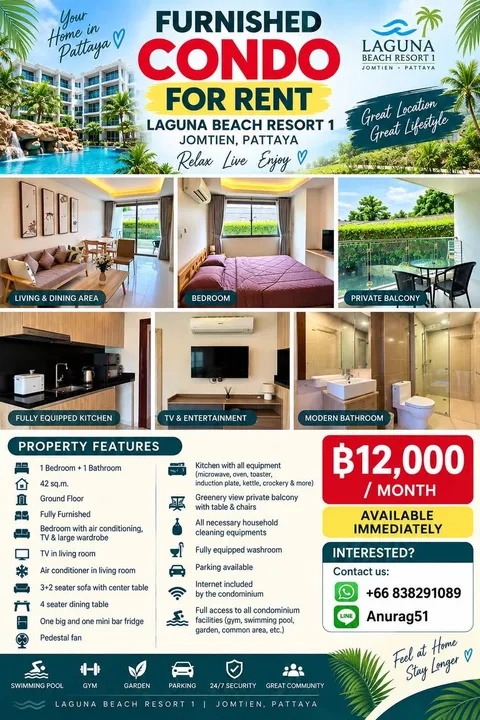 1 Bedroom Condo for rent at Laguna Beach Resort